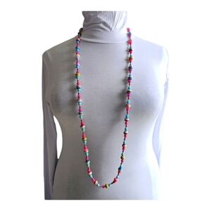 New Handmade Rainbow Colorful Necklace Beaded Hippie Pink blue Yellow 48" Boho
